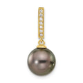 14k Gold Black Tahitian Pearl and Diamond Dangle Pendant by Fine Color Jewels