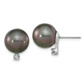 14k Gold Black Tahitian Pearl and Diamond Stud Earrings by Fine Color Jewels