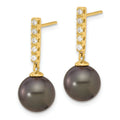 14k Gold Black Tahitian Pearl Diamond Post Dangle Earrings by Fine Color Jewels