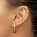14k Gold Black Tahitian Pearl Diamond Post Dangle Earrings by Fine Color Jewels