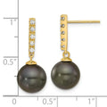 14k Gold Black Tahitian Pearl Diamond Post Dangle Earrings by Fine Color Jewels