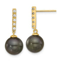 14k Gold Black Tahitian Pearl Diamond Post Dangle Earrings by Fine Color Jewels