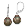 14K Gold Black Tahitian Pearl Drop Earrings by Fine Color Jewels