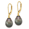14K Gold Black Teardrop Tahitian Dangle Earrings