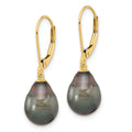 14K Gold Black Teardrop Tahitian Dangle Earrings by Fine Color Jewels