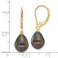 14K Gold Black Teardrop Tahitian Dangle Earrings by Fine Color Jewels