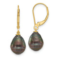 14K Gold Black Teardrop Tahitian Dangle Earrings by Fine Color Jewels