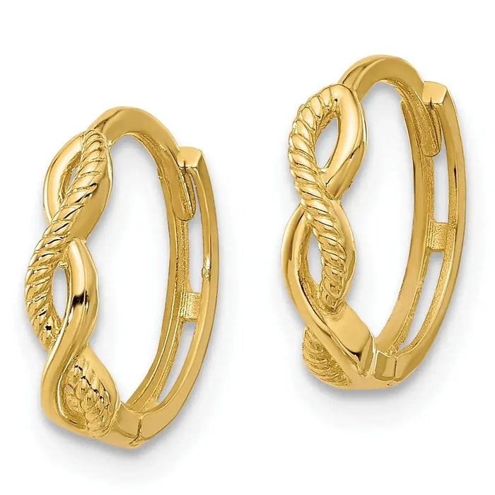14K Gold Braided Hinged Hoop Earrings by Fine Color Jewels