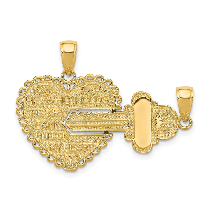 14K Gold Break-Apart HEART Key Charm Pendant by Fine Color Jewels