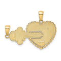 14K Gold Break-Apart HEART Key Charm Pendant by Fine Color Jewels