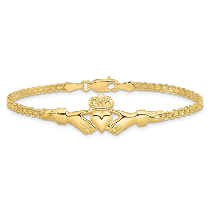 14K Gold Claddagh and Bismark Chain Bracelet by Fine Color Jewels