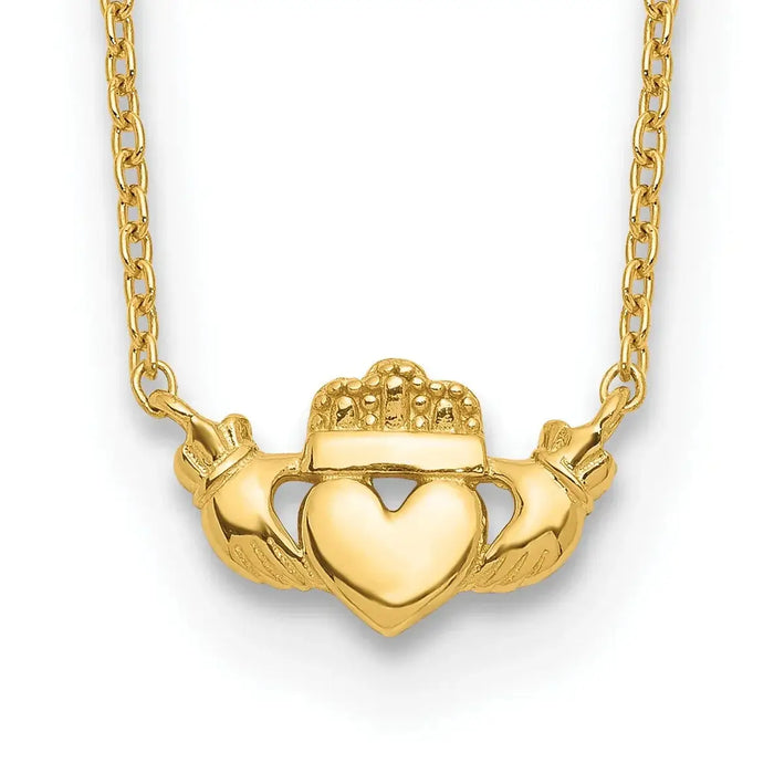 14k Gold Claddagh Necklace by Fine Color Jewels