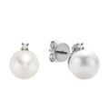 14k Gold Cultured Pearl & Diamond Stud Earrings by Fine Color Jewels