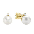 14k Gold Cultured Pearl & Diamond Stud Earrings by Fine Color Jewels