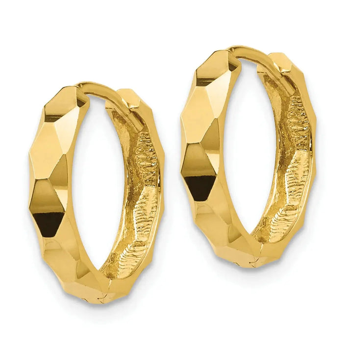 14K Gold Diamond-Cut Small Hinged Hoop Earrings by Fine Color Jewels