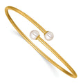 14K Gold Filled Crystal Simulated Pearl Flexible Bangle Bracelet by Fine Color Jewels