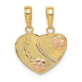 14k Gold Flowers MOMMY-ME Break-apart Heart Pendant Only by Fine Color Jewels