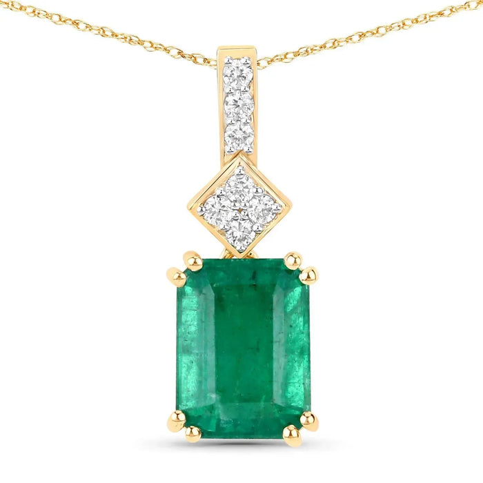 14K Gold Genuine Zambian Emerald and Diamond Slide Pendant by Fine Color Jewels