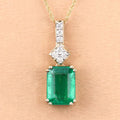 14K Gold Genuine Zambian Emerald and Diamond Slide Pendant by Fine Color Jewels