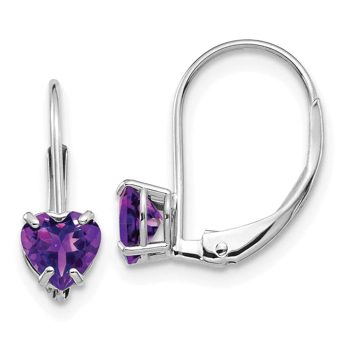 14k Gold Heart Gemstone Leverback Earrings by Fine Color Jewels
