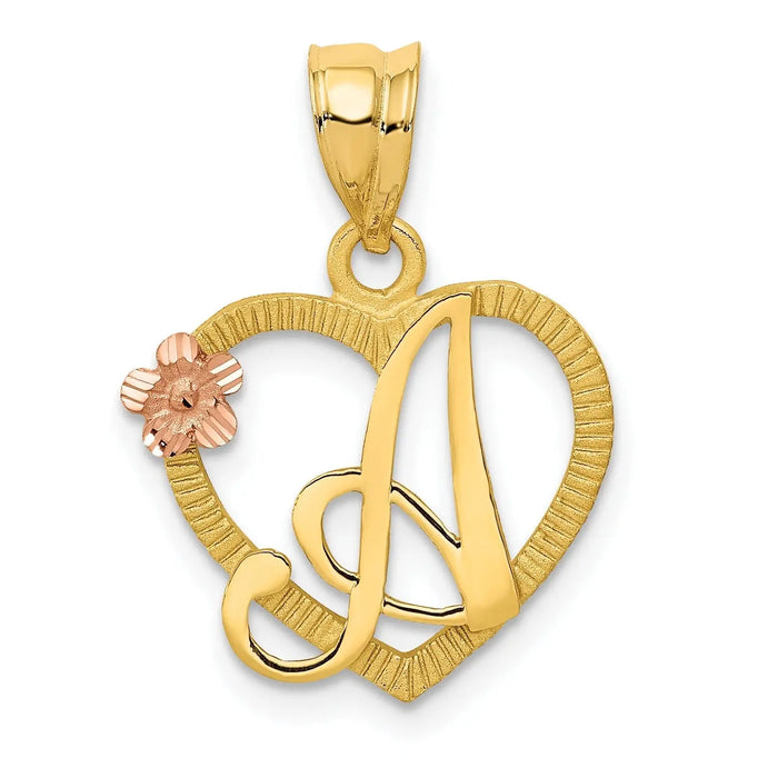 14k Gold Heart Initial Pendants by Fine Color Jewels