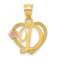 14k Gold Heart Initial Pendants by Fine Color Jewels