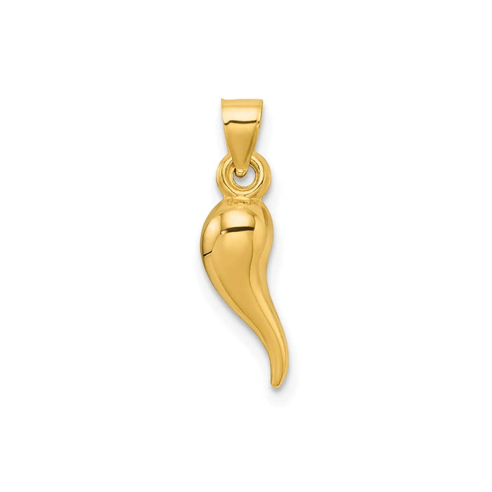 14k Gold Hollow 3-D Italian Horn Pendant by Fine Color Jewels