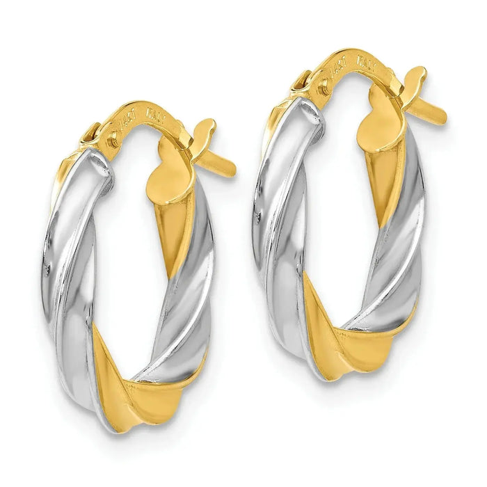 14K Gold Hollow Hoop Twist Earrings by Fine Color Jewels