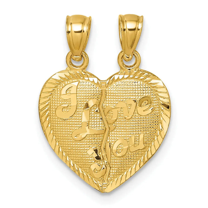 14k Gold I LOVE YOU broken heart Pendant for Couple by Fine Color Jewels