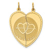 14k Gold I LOVE YOU Charm Pendant 2 Piece