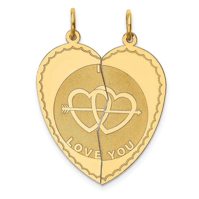 14k Gold I LOVE YOU Charm Pendant 2 Piece by Fine Color Jewels