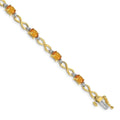 14K Gold Infinity Genuine Citrine and Diamond Bracelet by Fine Color Jewels
