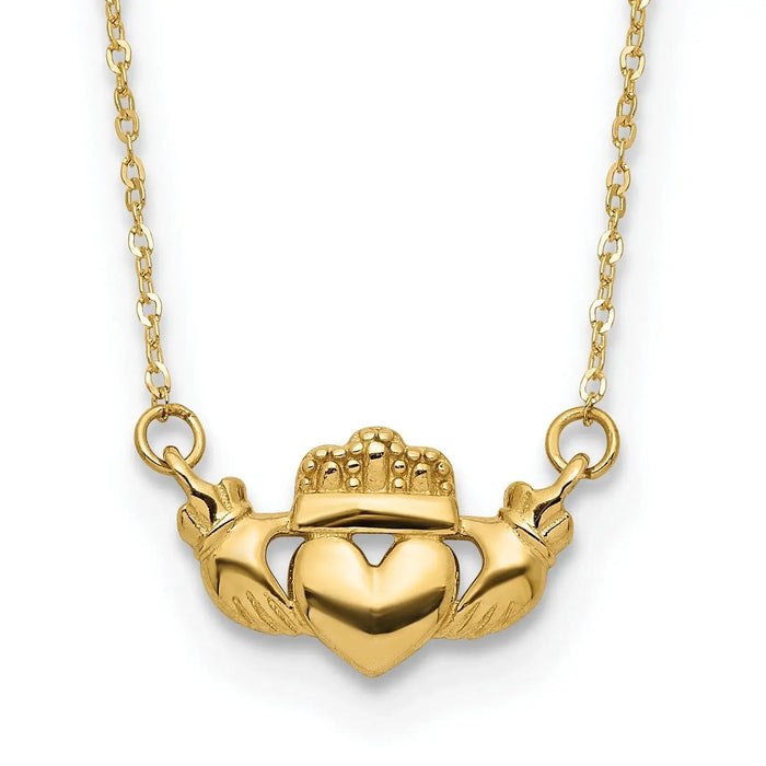14k Gold Irish Claddagh Necklace by Fine Color Jewels