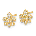 14K Gold Lab Diamond Fleur de Lis Post Earrings by Fine Color Jewels
