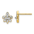 14K Gold Lab Diamond Fleur de Lis Post Earrings by Fine Color Jewels