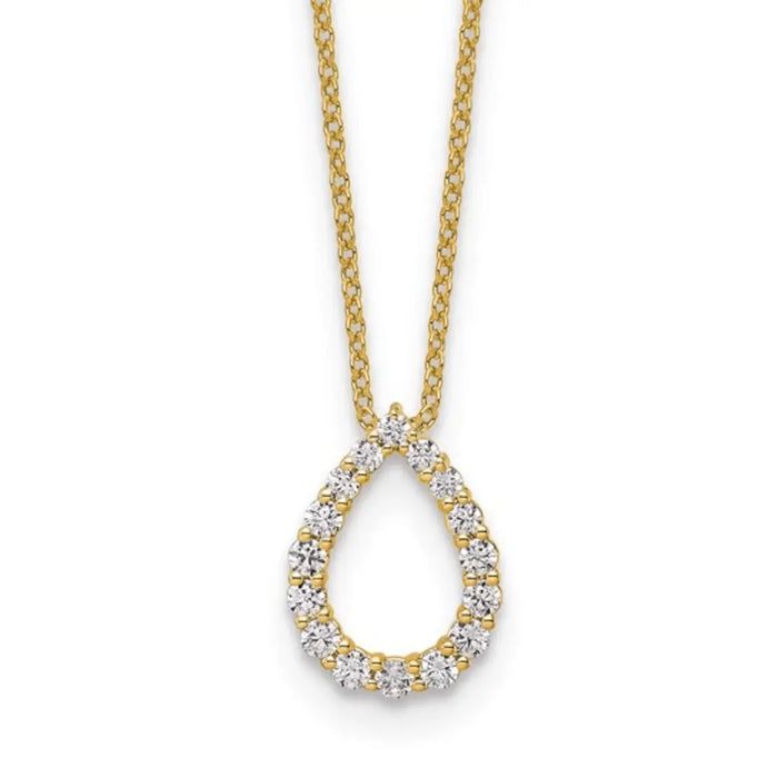14K Gold Lab Diamond Open Teardrop Pendant Necklace by Fine Color Jewels