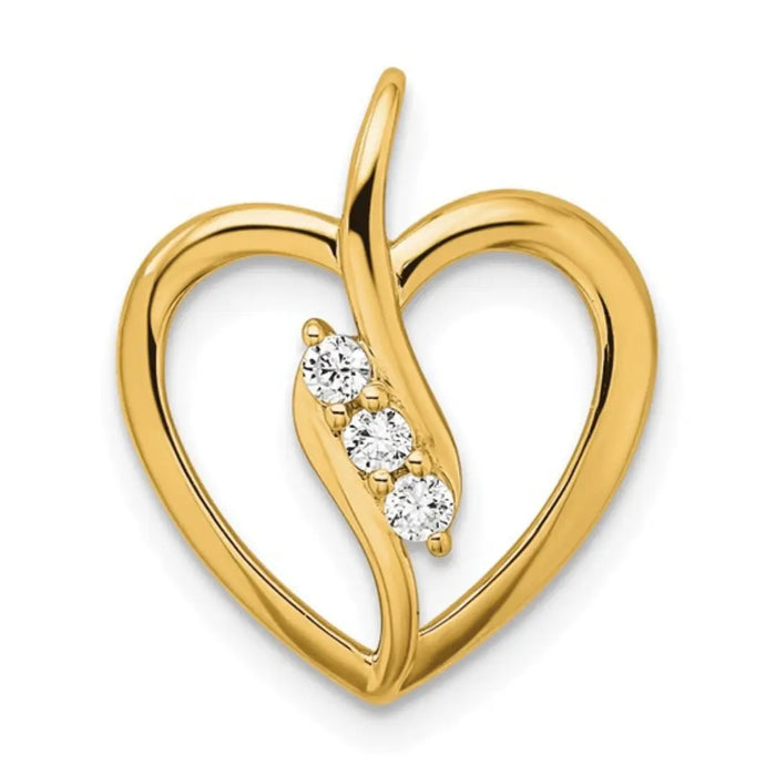 14K Gold Lab Diamond Three Stone Bypass Heart Pendant by Fine Color Jewels