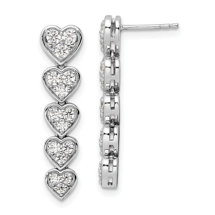 14K Gold Lab Grown Diamond Heart Dangle Post Earrings by Fine Color Jewels