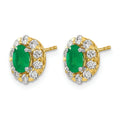 14k Gold Lab Grown Diamond Oval Emerald Halo Studs Earrings by Fine Color Jewels