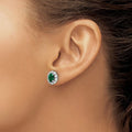 14k Gold Lab Grown Diamond Oval Emerald Halo Studs Earrings by Fine Color Jewels