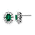 14k Gold Lab Grown Diamond Oval Emerald Halo Studs Earrings by Fine Color Jewels