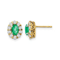 14k Gold Lab Grown Diamond Oval Emerald Halo Studs Earrings by Fine Color Jewels