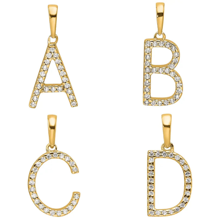 14K Gold Letter Initial Pave Diamond Pendant by Fine Color Jewels