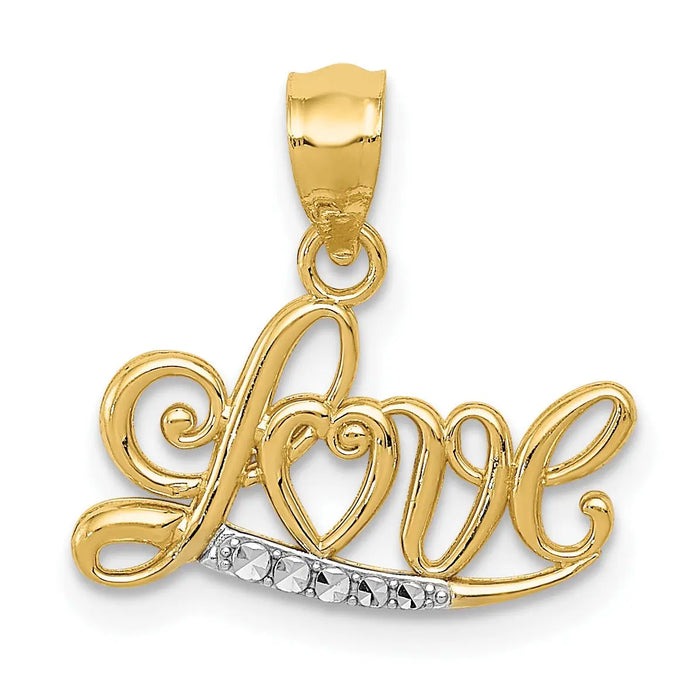 14k Gold LOVE Script Pendant by Fine Color Jewels