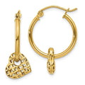 14K Gold Moveable Heart Hoop Earrings by Fine Color Jewels