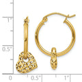 14K Gold Moveable Heart Hoop Earrings by Fine Color Jewels