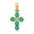 14k Gold Natural Emerald Diamond Cross Pendant by Fine Color Jewels