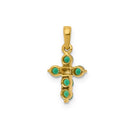 14k Gold Natural Emerald Diamond Cross Pendant by Fine Color Jewels