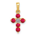 14k Gold Natural Ruby and Diamond Cross Pendant by Fine Color Jewels