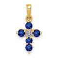 14k Gold Natural Sapphire Diamond Cross Pendant by Fine Color Jewels